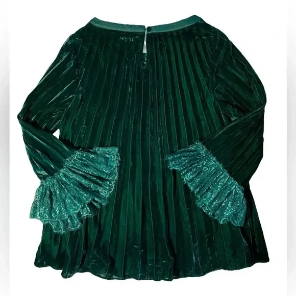 NWT Soft Surroundings Velvet Pleated Lace Bell Sleeve Tunic Blouse - Picture 4 of 4